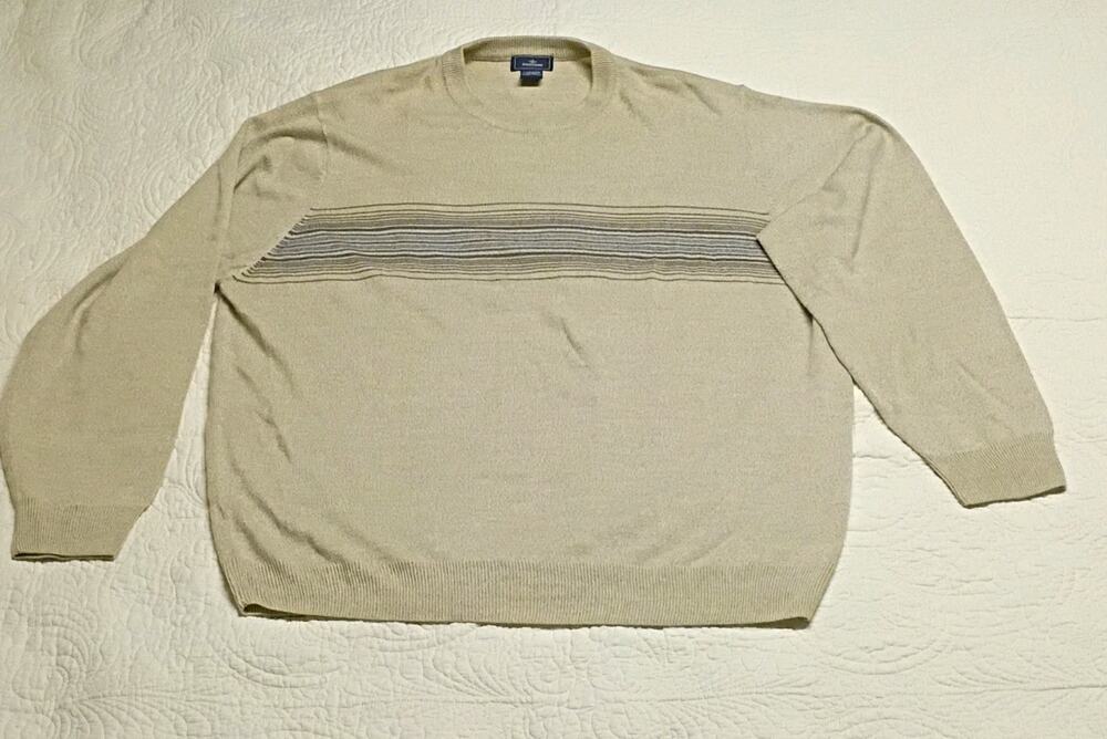 Dockers Big & Tall 2XLT Beige Striped Knit Acrylic Crewneck Pullover Sweater